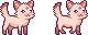 Pixel art sprite of a light pink cat with idle and walking animations.