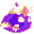 Pixel art animated sprite of a purple blob with magical accessorites floating around.