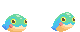 Pixel art sprite of blue-green frog-blob-like creature with idle and bouncing animations.