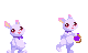 Pixel art sprites of an upright light purple bunny with idle and skipping animations.