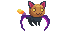 Pixel art sprite of a floating black cat with flapping wings and a pumpkin head.